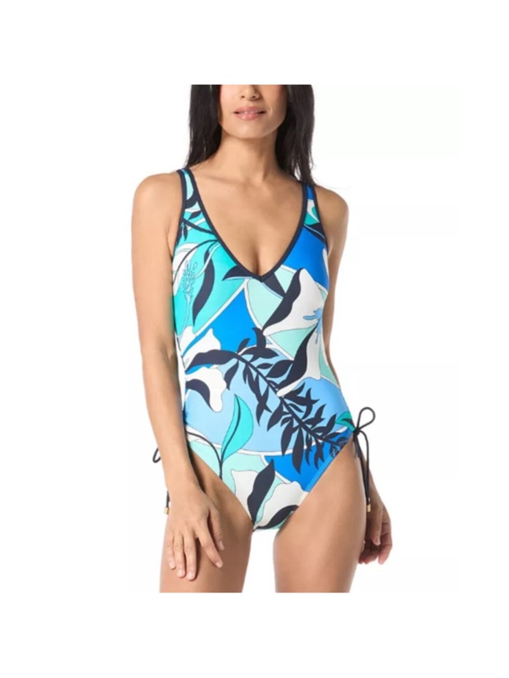 NEW Coco Reef Blue White Floral One Piece Swimsuit Size 10 Bra Size 34C NWT